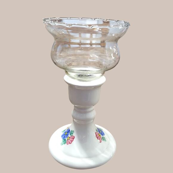 Home Interior Lasting Products Inc Candle Holder with Globe,Floral Hand Painted - Picture 1 of 9